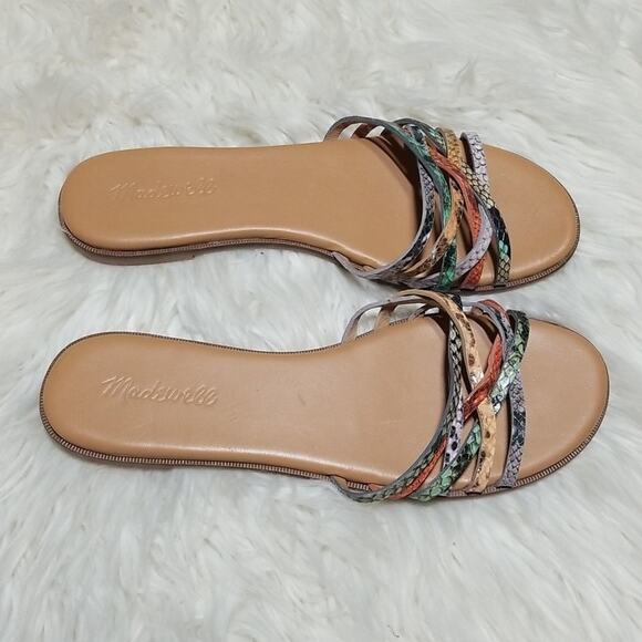 Madewell Tracie Crisscross Snakeskin Print Leather Slide Sandals - Picture 2 of 7